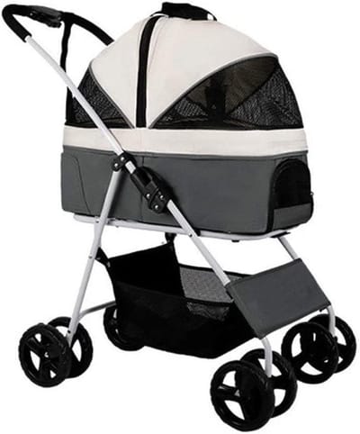 Huisdier Kinderwagen - Draagbare Reiswieg - Comfortabel Reizen - Afneembare Drager - Tot 20kg - Lichtgrijs