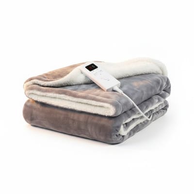OMNIEXA Elektrische Deken - Flannel & Sherpa Fleece - 9 Warmtestanden & Timer - Knuffelzachte Warmtedeken - Wasbaar & Beveiligd - Energy Saver Grijs en wit - 180 x 130 cm