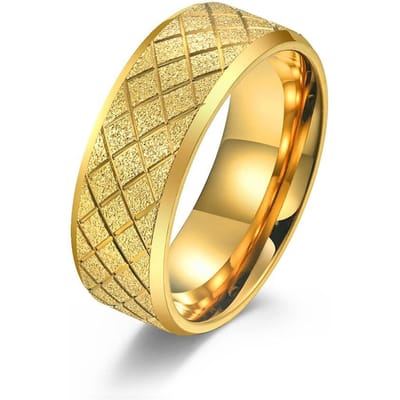 Kerst Accessoires Titanium Staal Ruit Multi Lijn Goudkleur Blauwe Mozaïek 8mm Ring Voor Mannen En Vrouwen 8 beige