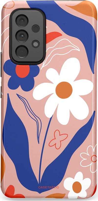 Casetastic hoesje geschikt voor Samsung Galaxy A53 (2022) 5G - Dubbellaagse bescherming - Eenvoud in bloei - Fashion Case - Perzik Donkerblauw Wit