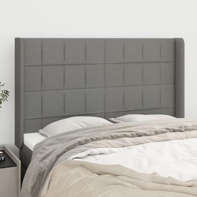 vidaXL - Hoofdbord - met - randen - 147x16x118/128 - cm - stof - donkergrijs