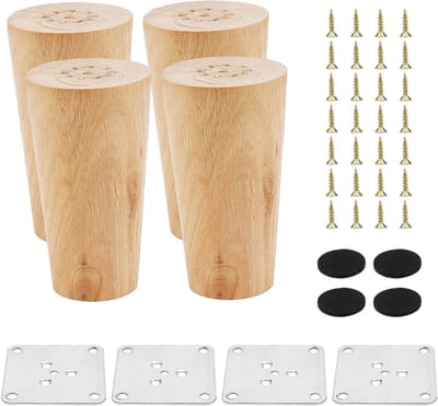 Set van 4 Houten Meubelpoten van 10 cm met Bevestigingsplaat, Schroeven en Antislip Matten voor Dressoirs en Banken
