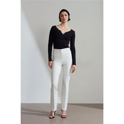 Hoge taille gestreepte geplooide flarebroek