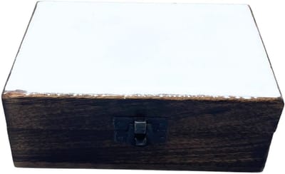 Medium Ceramic Glazed Wood Box - 15x10x6cm - White
