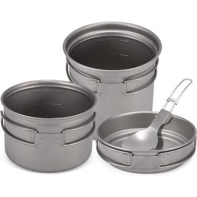 Camping Titanium kookgerei set 1000ml 750ml pot pan lepel set voor buiten kamperen wandelen backpacken Three-piece black