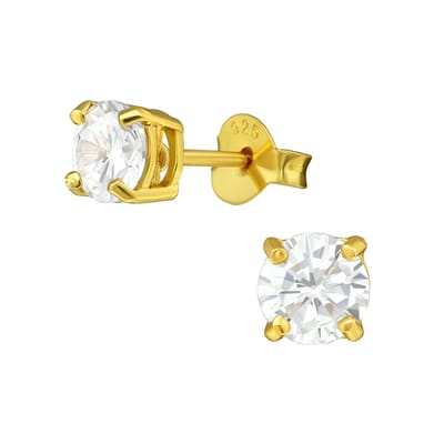 Joy|S - Zilveren oorknoppen 5 mm - ronde oorbellen - gold plated