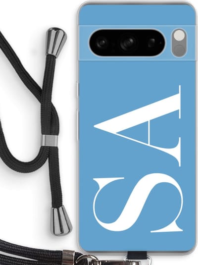 Gepersonaliseerd - Case Company® - Hoesje met koord geschikt voor Google Pixel 8 Pro hoesje met Koord - Monogram N°2 - Telefoonhoesje met Zwart Koord - Bescherming aan alle Kanten en Over de Schermrand