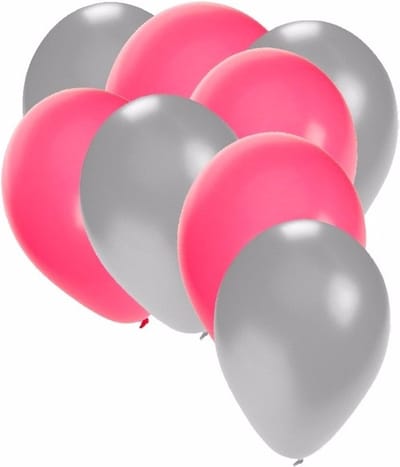 Shoppartners party ballonnen - roze en zilver - 30x stuks - feestartikelen - versiering - 27 cm