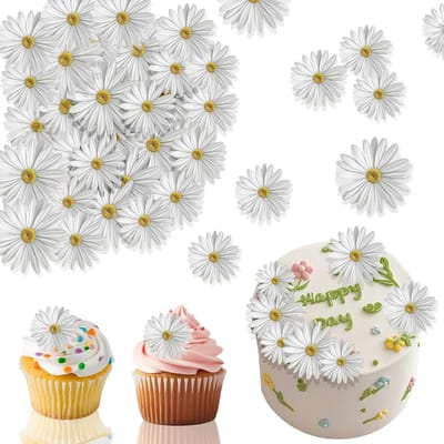 madeliefje cupcake-topper voor bruiloft taartdecoratie, taartdecoratie,Eetbare bloemen voor taarten, 65 stuks madeliefjes taartdecoraties, eetbare bloemen