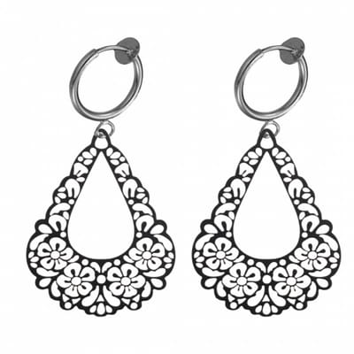 Klem oorbellen- filigraan- bloem -zwart-geen gaatje-Charme bijoux