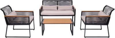 Tuinset MCW-K42, tuin loungeset bank, rope weave Rope houtlook staal, bekleding lichtgrijs