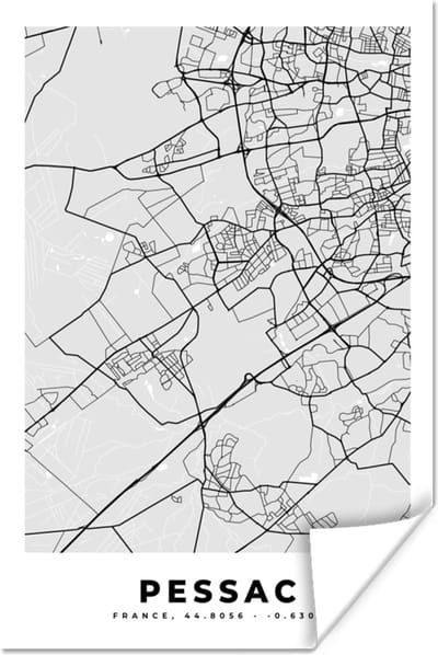 Poster Frankrijk - Pessac - Stadskaart - Plattegrond - Kaart - 120x180 cm XXL