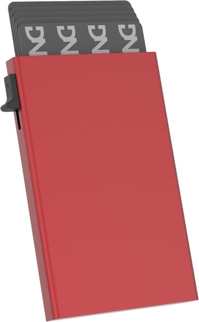 Automatische Kaarthouder - Minimalistisch Portemonnee - Snelle Toegang Kaarten - RFID Blokkerend - 9.7 x 6.7 cm - Rood