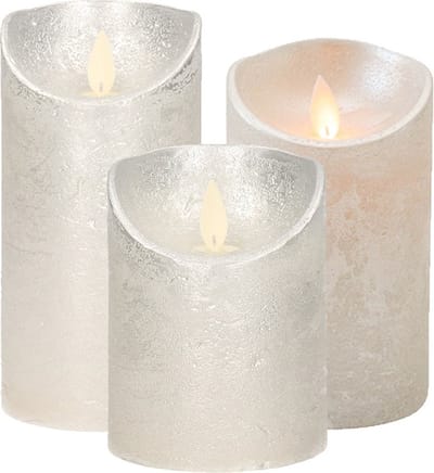 Set van 3x stuks Zilveren Led kaarsen met bewegende vlam - Sfeer stompkaarsen voor binnen