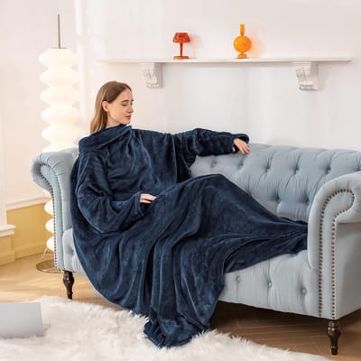 Luxe Fleece Deken met Mouwen en Voetenzak - Warme Flanellen Omslagdeken - 170x200 cm
