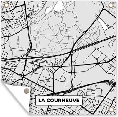 Tuin poster Stadskaart – Frankrijk – Kaart – La Courneuve – Plattegrond - 200x200 cm - Tuindoek