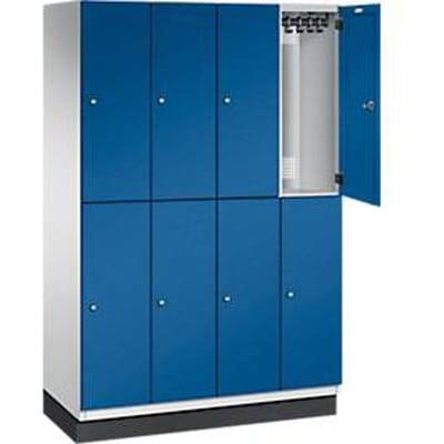 C+P Double-tier locker Cambio, 4 vakken, 8 vakken, met plint, B 1200 x D 525 x H 1980 mm, lichtgrijs/ gentiaanblauw