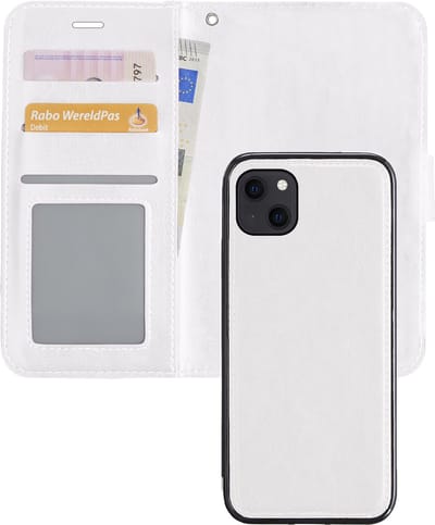 Hoesje - 2 in 1 - Geschikt voor Apple iPhone 13 Mini - Met Uitneembare Hard Cover - Kunstleer - Bookcase - Wallet Case - Met Pasjeshouder - Book Case - Uitneembaar - Pashouder - Telefoonhoes - Wit