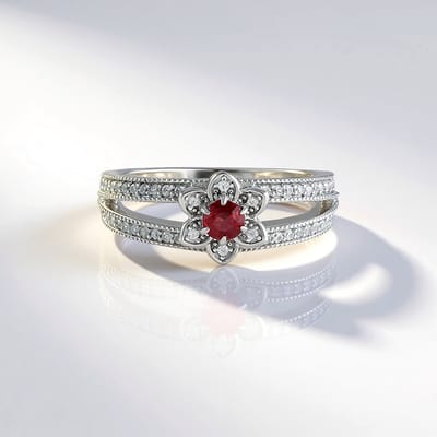 Cavill - Zilveren ring 925 Sterling met 0,23 ct Tanzania robijn en 0,43 ct zirkonia - Platina plating - Rond briljant - Elegant filigraan design