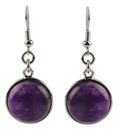 Edelstenen oorbellen Amethyst Round - oorhanger - amethist - sterling zilver (925) - paars - rond - luxe sieraden zakje - edelstenen oorbellen dames - paarse oorbellen