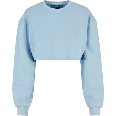 Urban Classics - Cropped Flower Embroidery Terry Crewneck sweater/trui - 3XL - Blauw