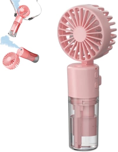 Handventilator - Draagbare ventilator - USB - Mini opvouwbare ventilator - Vier snelheidsstanden - Vernevelingsventilator - Geschikt voor thuis, buiten en op kantoor - Roze - 32*64*163 mm - 1 W
