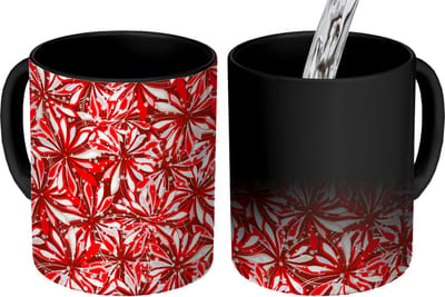 Magische Mok - Foto op Warmte Mokken - Koffiemok - Bloesem - Rood - Patronen - Bloemen - Magic Mok - Beker - 350 ML - Theemok