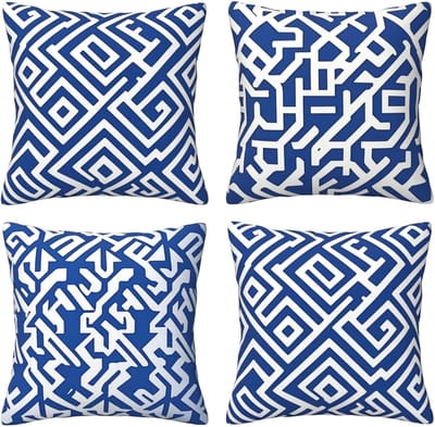 Kussenhoezen voor bank, 65 x 65 cm, set van 4, fluweel, met verborgen ritssluiting, geometrisch blauw, vierkant, kussenovertrekken voor bank, woonkamer, slaapkamer en stoel, decoratief I7535