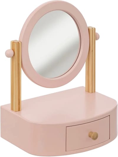 Atmosphera Make-up organizer/opberger/kaptafel met spiegel - voor kinderen - roze - 22 x 17 x 28 cm