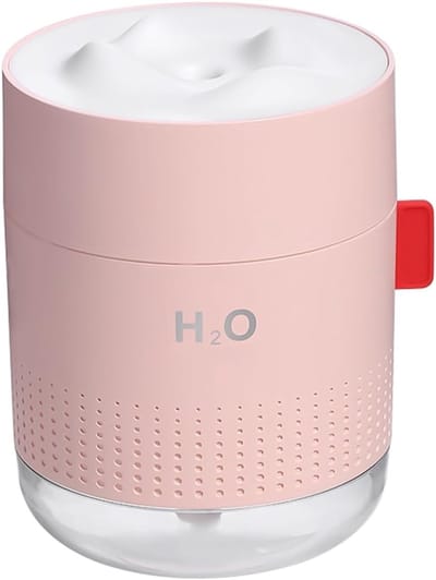 USB oplaadbare mini-luchtbevochtiger met LCD-sfeerverlichting, 500 ml draagbare luchtbevochtiger voor slaapkamer, kantoor, planten, 12 uur gebruiksduur, stille nevel en nachtlampje (roze)