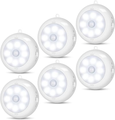 Bewegingssensorlicht voor Binnen - Dimbare Batterij-aangedreven LED Pucklampen voor Muur, Stap en Trap - 6 Stuks