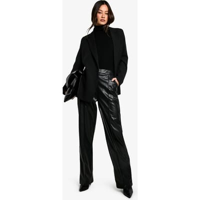 boohoo Dames Hoge broek met rechte pijpen in namaakleer | Black | Maat: 18/34L