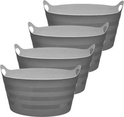 Garronda 15L 4-Pack flexibele kunststof kuip – Voederbak – Emmer – Tubtrug – Wasmand – Grijs - GD-STIC-ElasticBasket