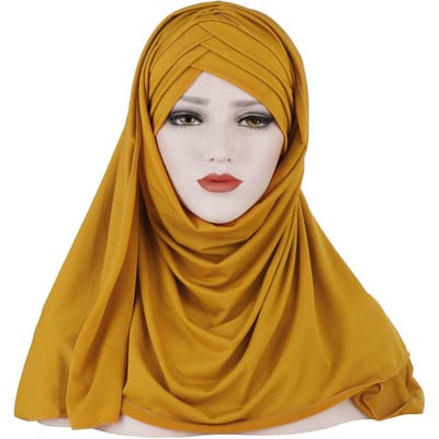 Muslim Jersey Instant Hijab Sjaal Voor Vrouwen Femme Musulman Klaar Om Te Dragen Hijabs Onderkap En Hoofddoek Twee In Eén brown