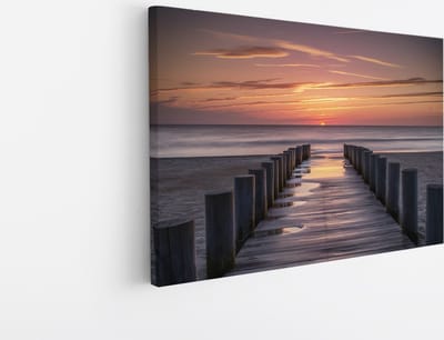 Saammp Canvas Schilderij - Steiger naar de zee met zonsondergang - Landschap - Natuur - 45x30 - Foto op canvas - Wanddecoratie - Muurdecoratie Woonkamer - Slaapkamer decoratie - Canvas Print