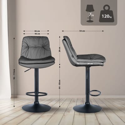 CLP Laurel Barkruk - met rugleuning - in hoogte verstelbaar - met voetensteun - kunstleer - zwart/grijs