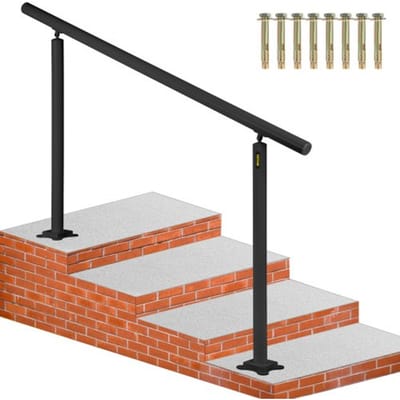 VEVOR Trapleuning Kit 0-5 Stappen Buiten Trapleuning 152,8 x 91 cm Pijp Trapleuning van Aluminium met Voorgeboorde Gaten en Alle Benodigde Expansiebouten, 70 kg Laadvermogen voor Huizen Tuinen Zwart