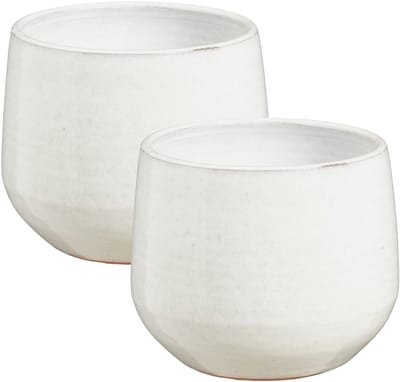 Mica Decorations bloempot / plantenpot Venice - 2x - ivoor wit - terracotta - D18 x H15 cm - effen