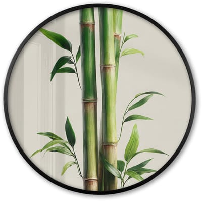 Poster in lijst Rond - Fotolijst 60x60 cm - Posters - Bamboestengels - Sierlijk - Groen - Ronde posterlijst zwart - Decoratie - Wanddecoratie woonkamer - Muurdecoratie slaapkamer