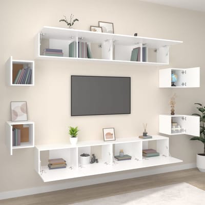 vidaXL - 8-delige - Tv-meubelset - bewerkt - hout - wit