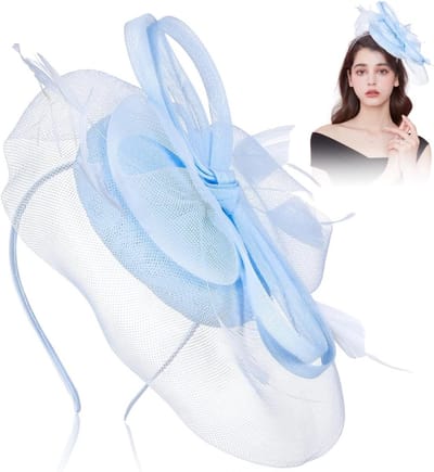 Lichte Blauwe Haaraccessoires van Veren en Gaas, Fascinators en Hoofdbanden voor Vrouwen, Elegante Hoeddecoraties en Modeaccessoires