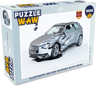 Puzzel Illustratie van een zilveren auto wrak - Legpuzzel - Puzzel 1000 stukjes volwassenen