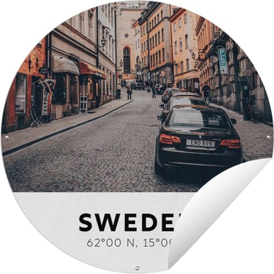Tuincirkel Zweden - Auto - Scandinavië - 60x60 cm - Ronde Tuinposter - Buiten