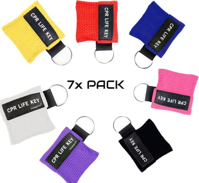 7x Pack Hospitrix Kiss of Life Sleutelhanger Verschillende Kleuren - 5cm - CPR Masker met Wegwerp Beademingsmasker