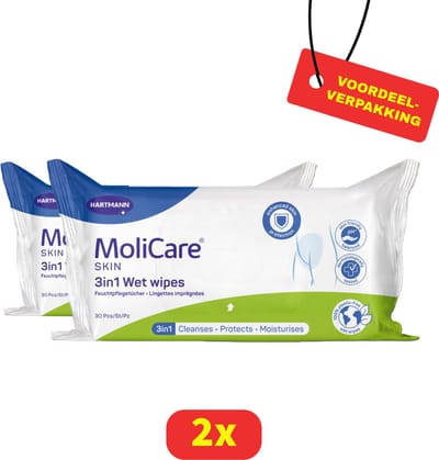 2x - MoliCare® Skin 3in1 Vochtige verzorgingsdoekjes- 2x 30 stuks - Voordeelverpakking