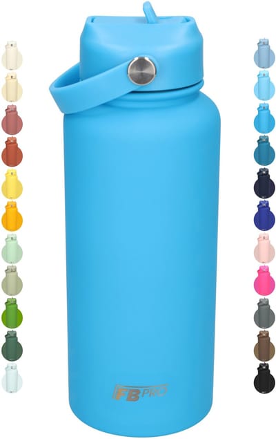 Thermos waterfles 1 liter - Isolerende Waterfles met Draaibare Drinktuit - Houdt Koud Drinken Écht KOUD - Sea Blue - Drinkfles voor Volwassenen met Handvat - Zee Blauw