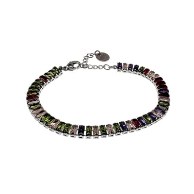 16 Tot 19cm Armband Dames - RVS - Armband met Rechthoekige Kleurrijke Strass-Steentjes - Verstelbaar - esde2 Armband