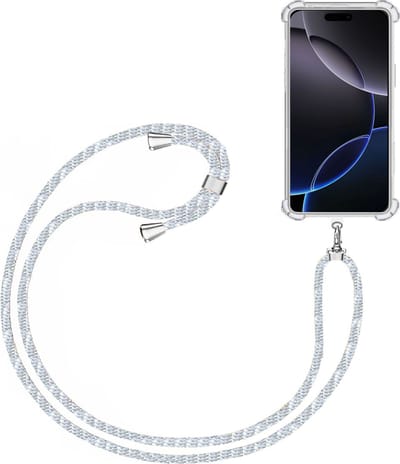 Telefoonkoord + Hoesje Geschikt voor Apple iPhone 16 Pro - Lengte Verstelbaar - Telefoonketting - Shock Proof Case - Baby Blauw