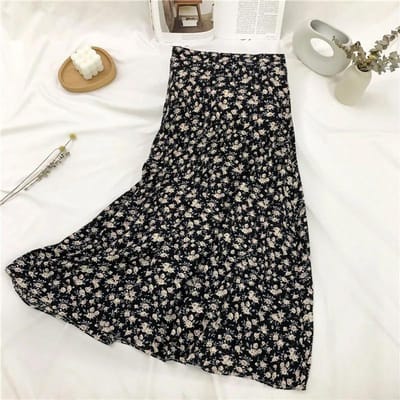 Dames Jurk Bloemenprint Halflang A-lijn Rok Grote Maten Zomer Ruches Elastische Taille Strand Vakantie Dagelijks S gray