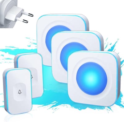 Waterdichte draadloze deurbel voor buiten - 360m bereik - 3 plug-in ontvangers - 2 zenders - RGB-licht - 36 melodieën - 4 volumeniveaus Deurbel